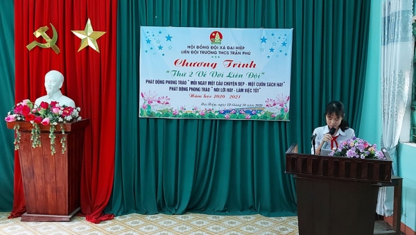 Liên đội Trường THCS Trần Phú tổ chức sinh hoạt "Mỗi tuần một câu chuyện đẹp,, một cuốn sách hay, một tấm gương sáng"